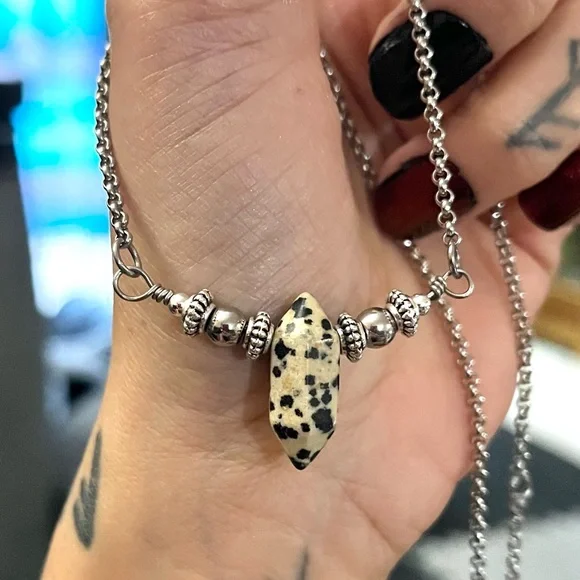 π΄Handmade Double terminated dalmatian jasper gems adjustable choker necklace - Picture 3 of 10